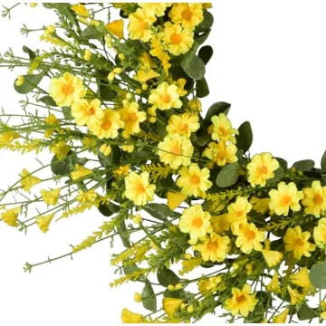 GRBAMBI 24 Inch Eucalyptus Daisy Wreath for Home