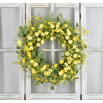 GRBAMBI 24 Inch Eucalyptus Daisy Wreath for Home