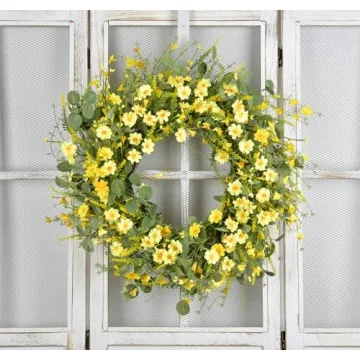 GRBAMBI 24 Inch Eucalyptus Daisy Wreath for Home
