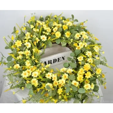 GRBAMBI 24 Inch Eucalyptus Daisy Wreath for Home