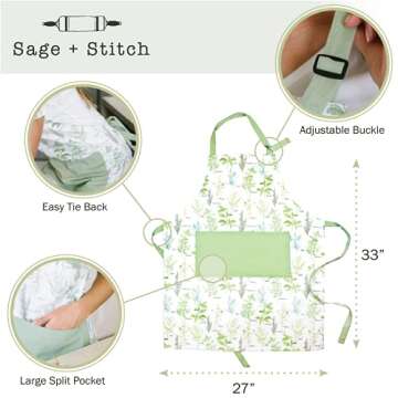 Stylish Sage+Stitch Adjustable Kitchen Apron with Pockets
