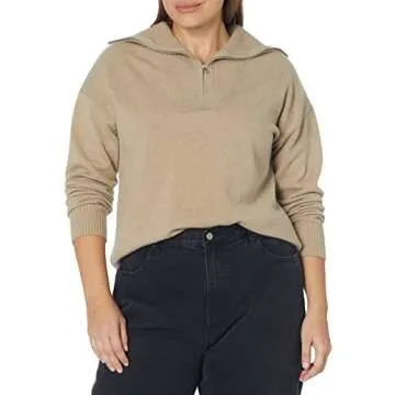 The Drop Women's Kai Half Zip Sweater in Hummus - Cozy & Stylish