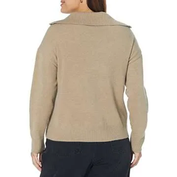The Drop Women's Kai Half Zip Sweater in Hummus - Cozy & Stylish
