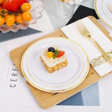 350 Piece White and Gold Disposable Dinnerware Set