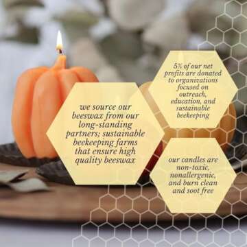 Big Dipper Wax Works Medium Light Orange Pumpkin Candle, 25-Hour Long Burn, Pure Beeswax Sculpted Candle, 3” x 3.25”, Fall Candle