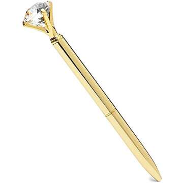 Onwon 6 Pieces Big Crystal Diamond Pens Gold Metal Ballpoint Pens & 3 Pieces Ballpoint Pen Refills in Black Ink