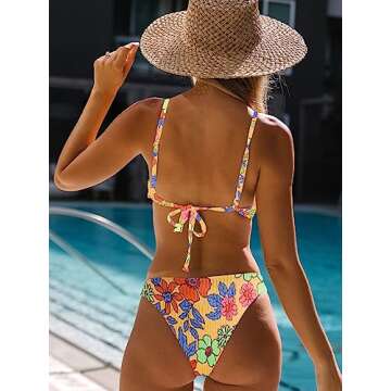 SOLY HUX Women's Floral Print Spaghetti Strap Bikini Bathing Suit 2 Piece Swimsuits Green Blue Pink ...