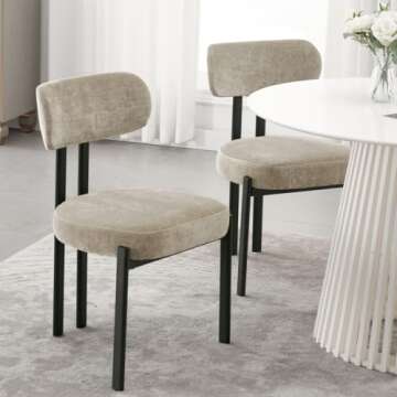 Ya-Home Modern Dining Chairs Set of 4, Upholstered Chenille Fabric Side Chairs Guest Chairs with Curved Backrest Metal Legs for Dining Room Living Room, Khaki