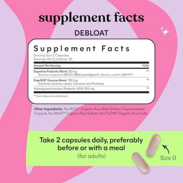Lemme Debloat 3-in-1 Prebiotic, Probiotic & Digestive Enzyme Capsules for Bloating & Gas Relief - 2 Clinically Studied Probiotics w/5 Digestive Enzymes to Improve Digestion, Women & Men, Vegan, 60 ct