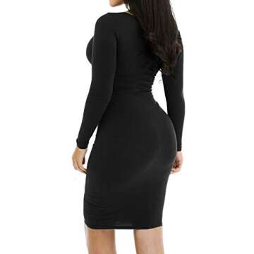 Women's Pencil Bodycon Dress Sexy Casual Long Sleeve Ruched Tight Midi Club Party Dress Black XL