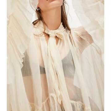 Women Full Sleeve Frill Tops - See Through Ruffle Blouse