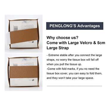PENGLONG Premium PU Leather Tissue Box Cover - Stylish and Practical 5x5x5'' Organizer