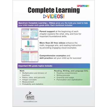 Spectrum Complete Learning + Videos 6th Grade Workbook All Subjects, Language Arts, Reading Comprehe...