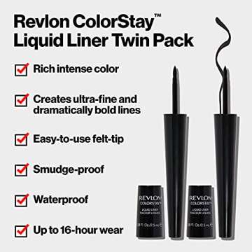 Revlon Liquid Eyeliner, ColorStay Eye Makeup, Smudgeproof, Longwearing with Ultra-Fine Tip, 251 Blackest Black (Pack of 2)