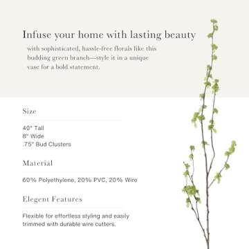 Stunning 40" Artificial Branch with Green Buds for Decor