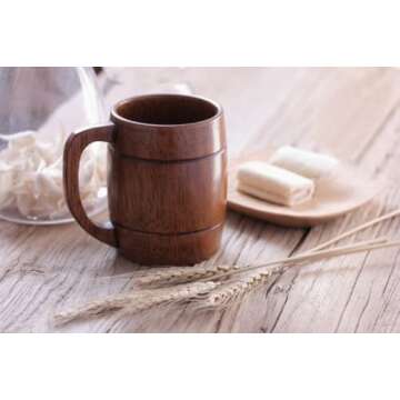 CTIGERS Vintage Wooden Beer Mugs Elegant Wood Coffee Cups with Handle 12 oz