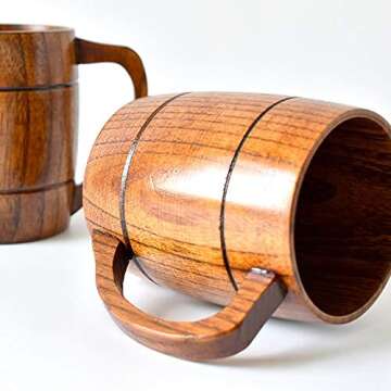 CTIGERS Vintage Wooden Beer Mugs Elegant Wood Coffee Cups with Handle 12 oz