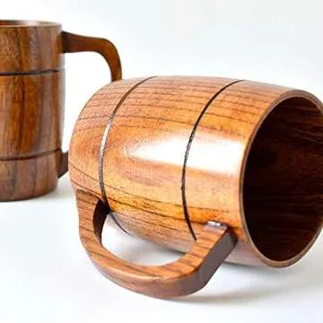 CTIGERS Vintage Wooden Beer Mugs Elegant Wood Coffee Cups with Handle 12 oz