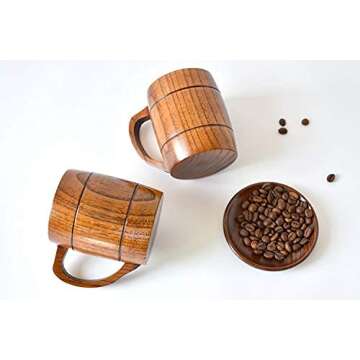 CTIGERS Vintage Wooden Beer Mugs Elegant Wood Coffee Cups with Handle 12 oz