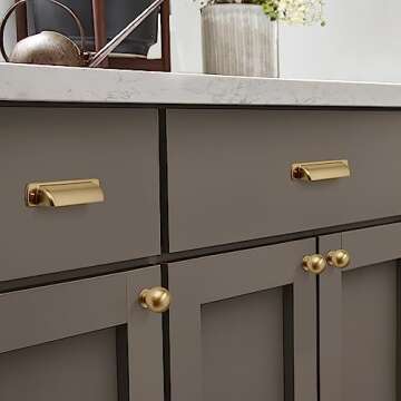 CABDM 10 Pack 1 Inch Vintage Ball Brushed Brass Cabinet Knobs Kitchen Cabinet Hardware Brushed Gold Drawer Knobs Pulls for Drawers.