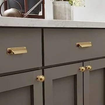 CABDM 10 Pack 1 Inch Vintage Ball Brushed Brass Cabinet Knobs Kitchen Cabinet Hardware Brushed Gold Drawer Knobs Pulls for Drawers.