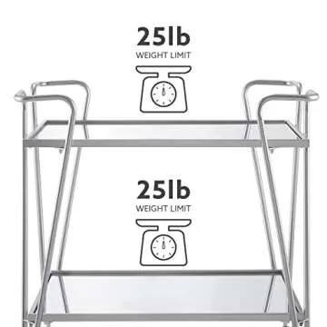 Linon Gina Silver Mid Century Bar Cart with Mirrored Shelves