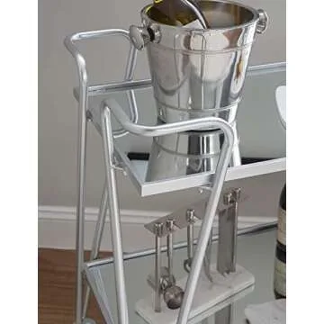 Linon Gina Silver Mid Century Bar Cart with Mirrored Shelves