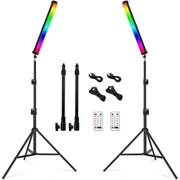 RGB LED Video Light Stick Wand with Stand, QEUOOIY 360° Full Color 2500-9500K Portable Studio Photo...