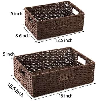 TOPZEA 2 Pack Brown Wicker Storage Basket for Shelves, Hand Woven Paper Rope Shelf Basket, Pantry Or...
