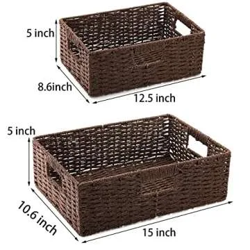 TOPZEA 2 Pack Brown Wicker Storage Basket for Shelves, Hand Woven Paper Rope Shelf Basket, Pantry Or...