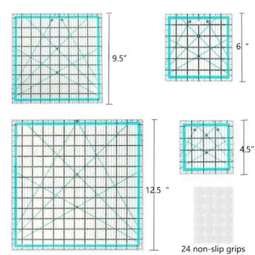 Quilting Rulers,Quilting Templates Square Ruler (4.5", 6", 9.5", 12.5"),Quilting Rulers Acrylic Rulers Fabric Cutting Ruler for Quilting and Sewing