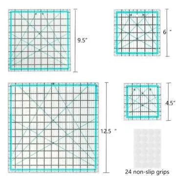 Quilting Rulers,Quilting Templates Square Ruler (4.5", 6", 9.5", 12.5"),Quilting Rulers Acrylic Rulers Fabric Cutting Ruler for Quilting and Sewing