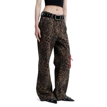 Vamtac Streetwear Jeans Jeans for Women Leopard Print Jeans Y2k Pants Leopard Pants Straight Leg Jea...