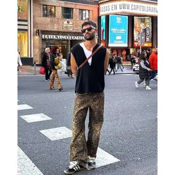 Vamtac Streetwear Jeans Jeans for Women Leopard Print Jeans Y2k Pants Leopard Pants Straight Leg Jean Baggy Jean Cheetah Print Jeans, 30, Brown