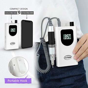 35000RPM Portable Nail Drill Machine, HoMove Professional Rechargeable Efile Nail Drill, Low Heat Electric Nail File for Acrylic Nail Natural Extension Poly Nail Gel