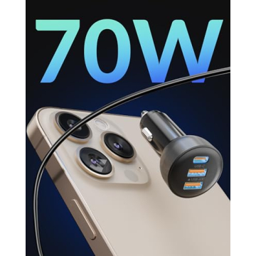 3-Port USB C Car Charger: 70W PD & QC Fast Charging for iPhone 16/15, Galaxy, Android