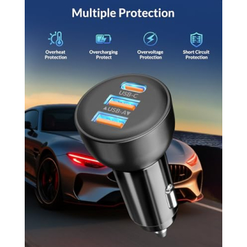 70W 3-Port USB C Car Charger for iPhone & Android
