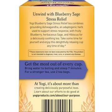 Yogi Tea Blueberry Sage Stress Relief - 16 Tea Bags per Pack (4 Packs) - Relaxing, Calming Tea to Su...