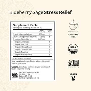 Yogi Tea Blueberry Sage Stress Relief - 16 Tea Bags per Pack (4 Packs) - Relaxing, Calming Tea to Support Stress Response - Includes Ashwagandha, Blueberry, Sage, Hibiscus & More