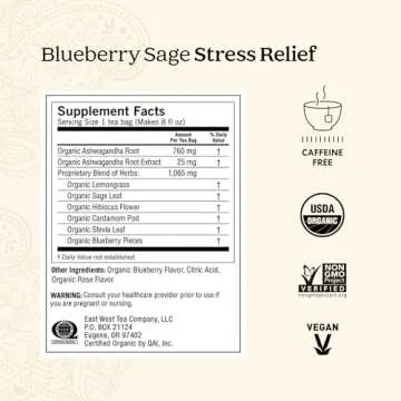 Yogi Tea Blueberry Sage Stress Relief - 16 Tea Bags per Pack (4 Packs) - Relaxing, Calming Tea to Support Stress Response - Includes Ashwagandha, Blueberry, Sage, Hibiscus & More