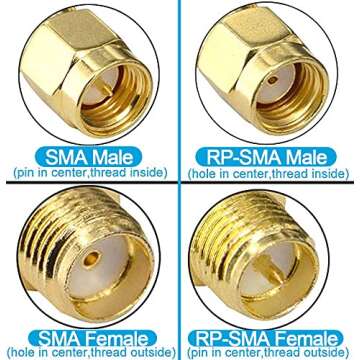 Boobrie SMA RF Coaxial Coax Adapter SMA Female (No Pin) to RP-SMA Male (No Pin) Antennas Connector for WiFi Antenna,FPV Drone Security Camera,Signal Booster,LTE Router 2-Pack