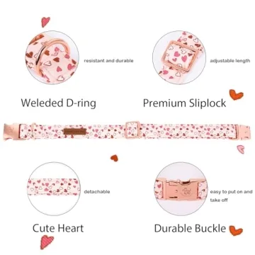 Elegant Little Tail Valentine's Day Pink Heart Adjustable Collar for Medium Dogs