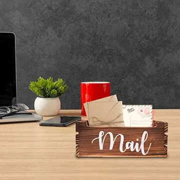 MINCORD Rustic Mail Organizer - Wooden Countertop Mail Holder for Letters, Bills, Coupons, Notebooks, Pens