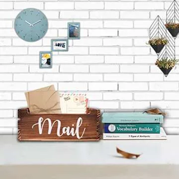 MINCORD Rustic Mail Organizer - Wooden Countertop Mail Holder for Letters, Bills, Coupons, Notebooks, Pens