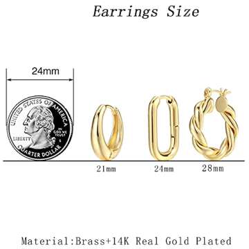 Stylish 3 Pairs Gold Hoop Earrings for Every Occasion