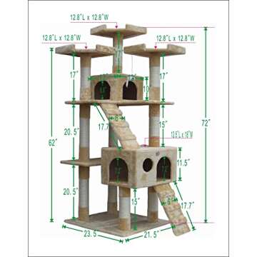 Go Pet Club 72" Tall Cat Tree Tower with Cat Condos - Large Cat Tree - Cat Tower for Indoor Cats - P...