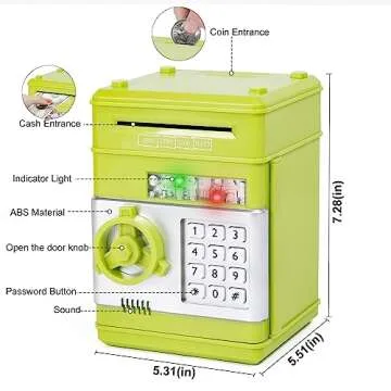 Piggy Bank for Boys,Refasy Money Bank Electronic ATM Bank Money Safe for Boys Girls Password Piggy Bank Coin Bank for Kids Cash Coin Can Bank Toys for Boys Age 8-12(Green)