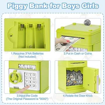 Piggy Bank for Boys,Refasy Money Bank Electronic ATM Bank Money Safe for Boys Girls Password Piggy Bank Coin Bank for Kids Cash Coin Can Bank Toys for Boys Age 8-12(Green)