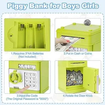 Piggy Bank for Boys,Refasy Money Bank Electronic ATM Bank Money Safe for Boys Girls Password Piggy Bank Coin Bank for Kids Cash Coin Can Bank Toys for Boys Age 8-12(Green)