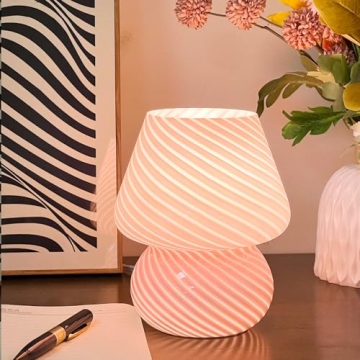 Jonong Glass Striped Mushroom Lamp Creative Gift Night Light